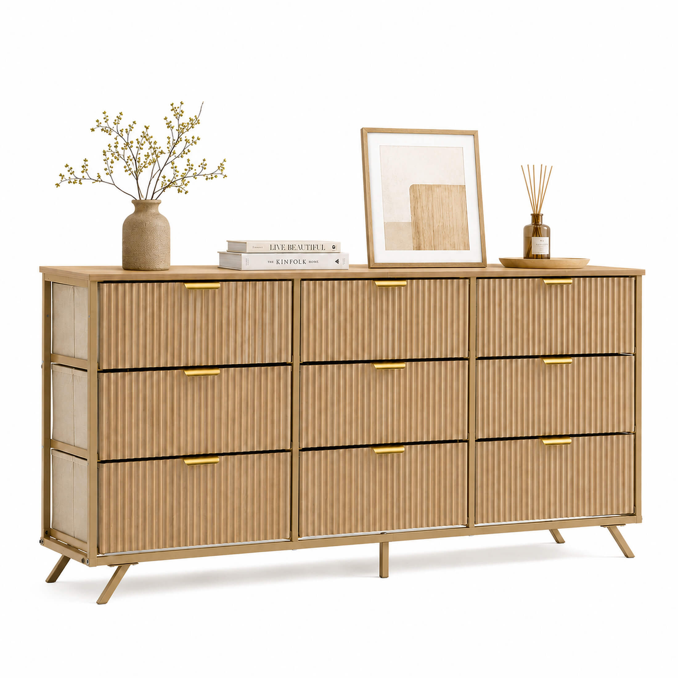 Warebay 9-Drawer Fluted Dresser for Bedroom, Wide Storage Chest of Drawers
