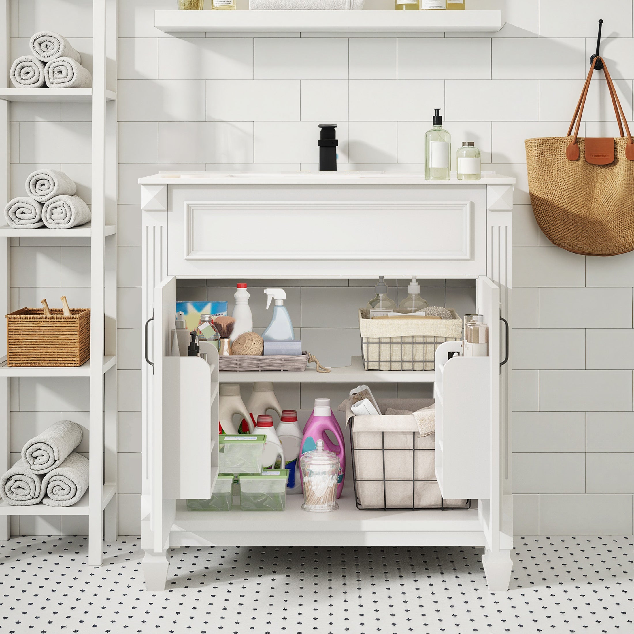 Modern White Bathroom Vanity Cabinet with Sink