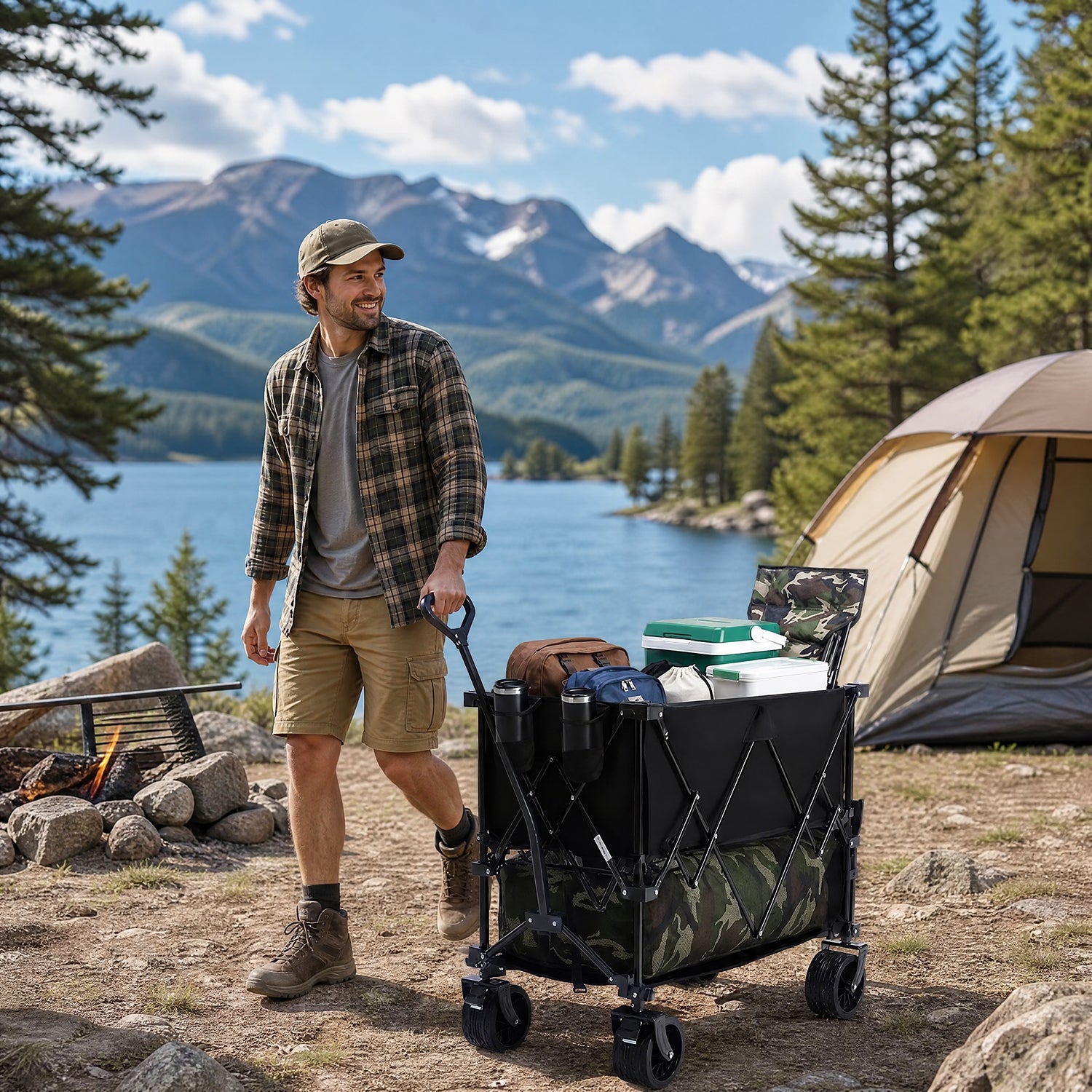 WareBay Double Decker Collapsible Wagon | 440lbs Heavy Duty 320L Utility Cart