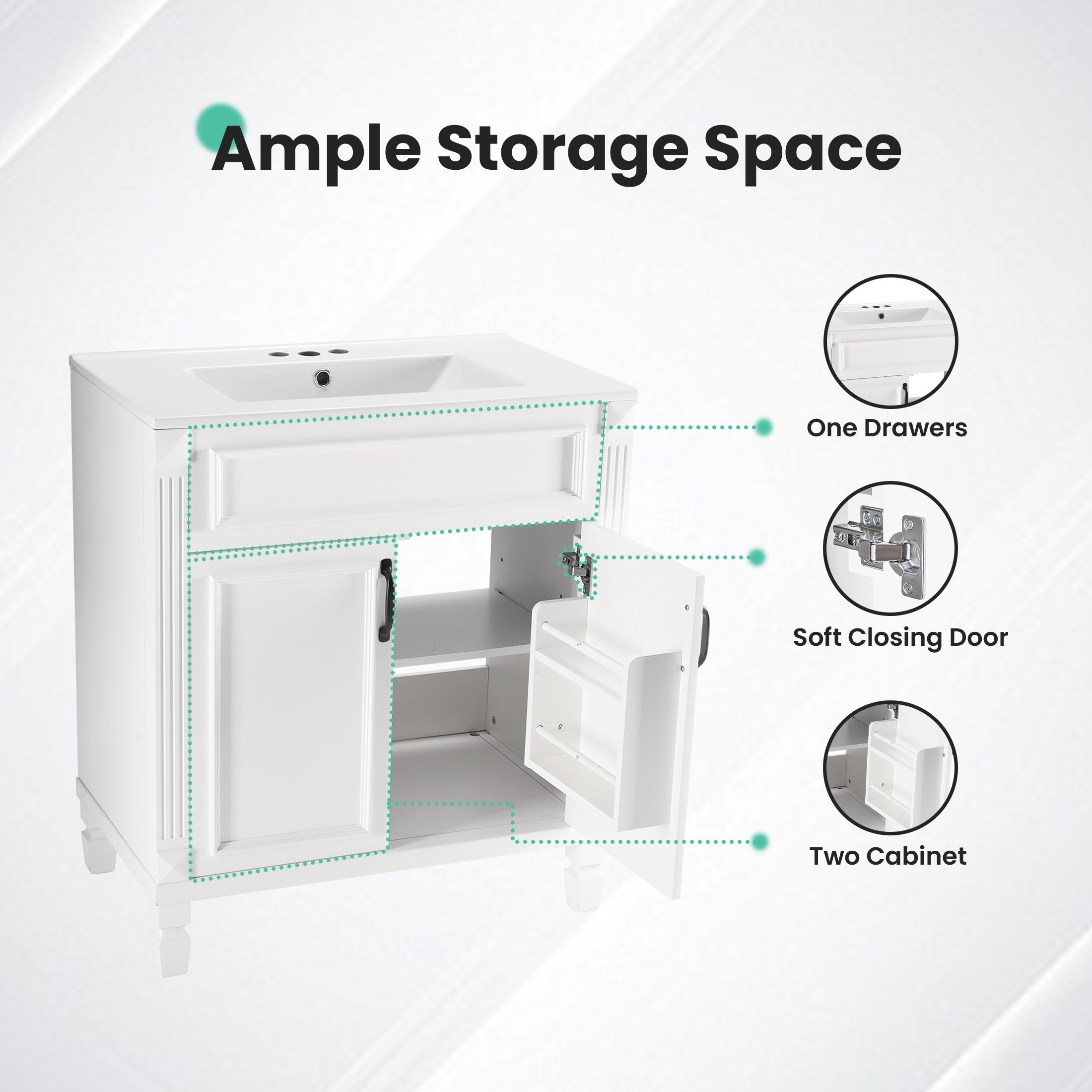 Modern White Bathroom Vanity Cabinet with Sink