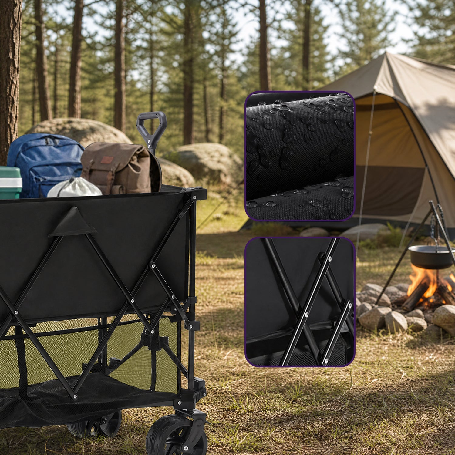 WareBay Double Decker Collapsible Wagon | 440lbs Heavy Duty 320L Utility Cart