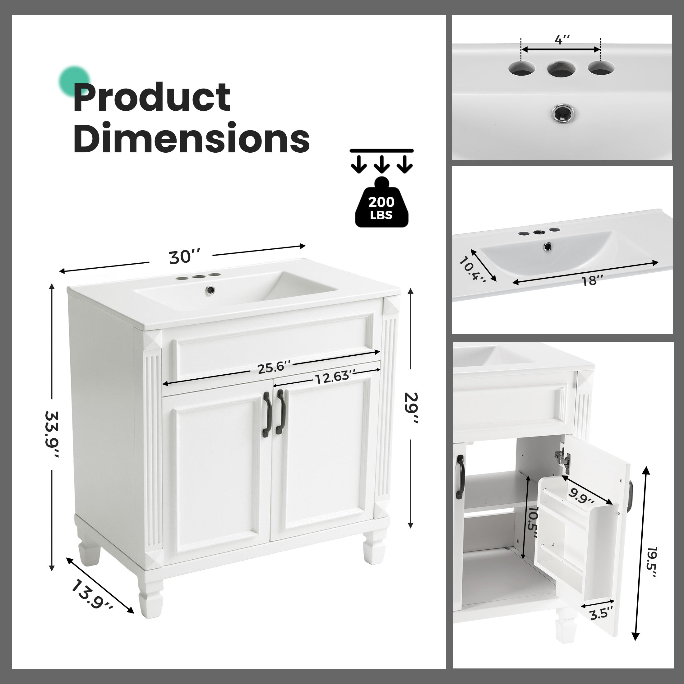 Modern White Bathroom Vanity Cabinet with Sink