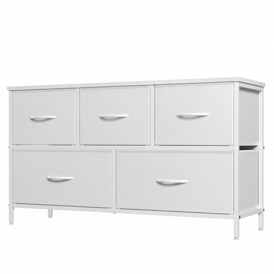 5 Drawer Fabric Dresser with Wood Top for Bedroom