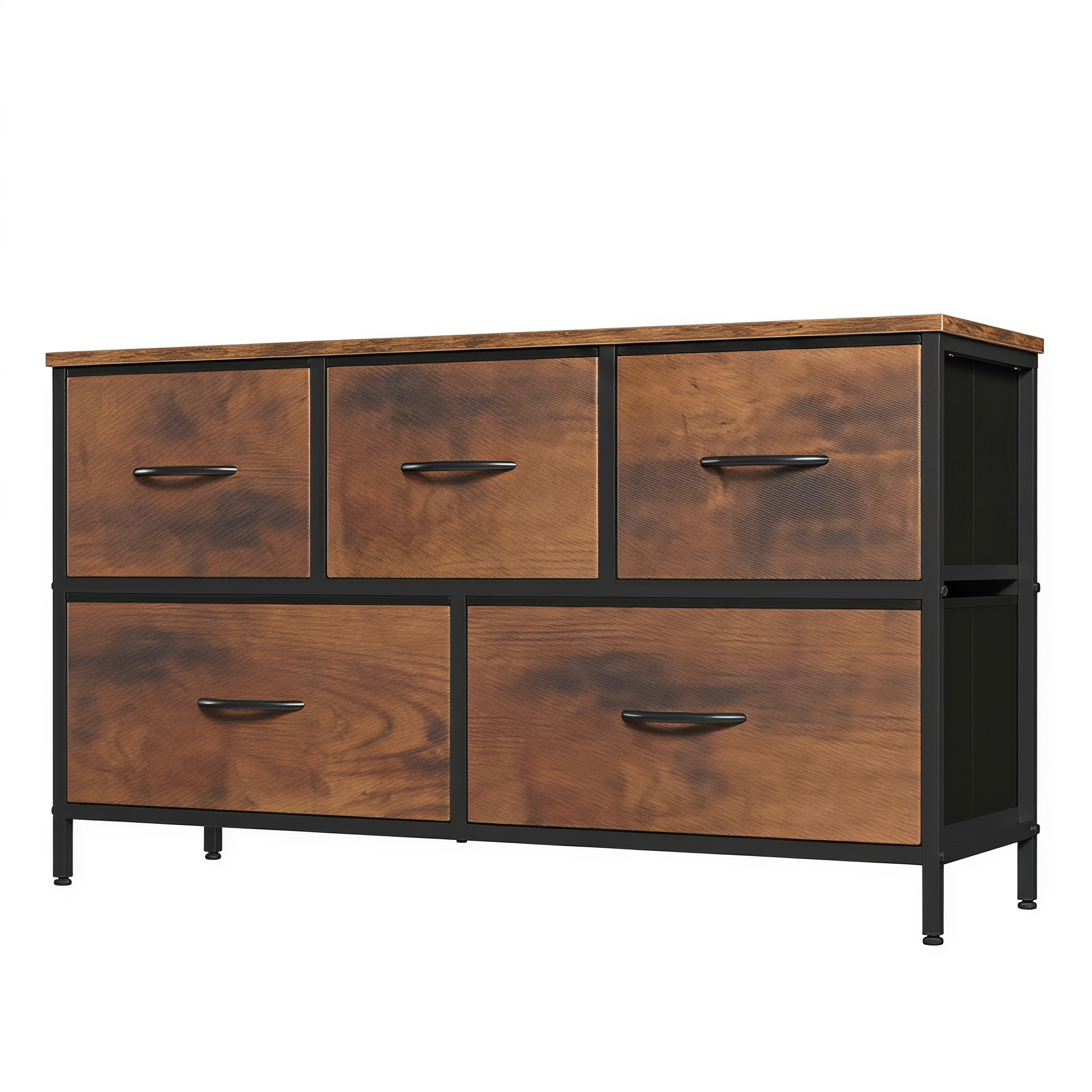 5 Drawer Fabric Dresser with Wood Top for Bedroom