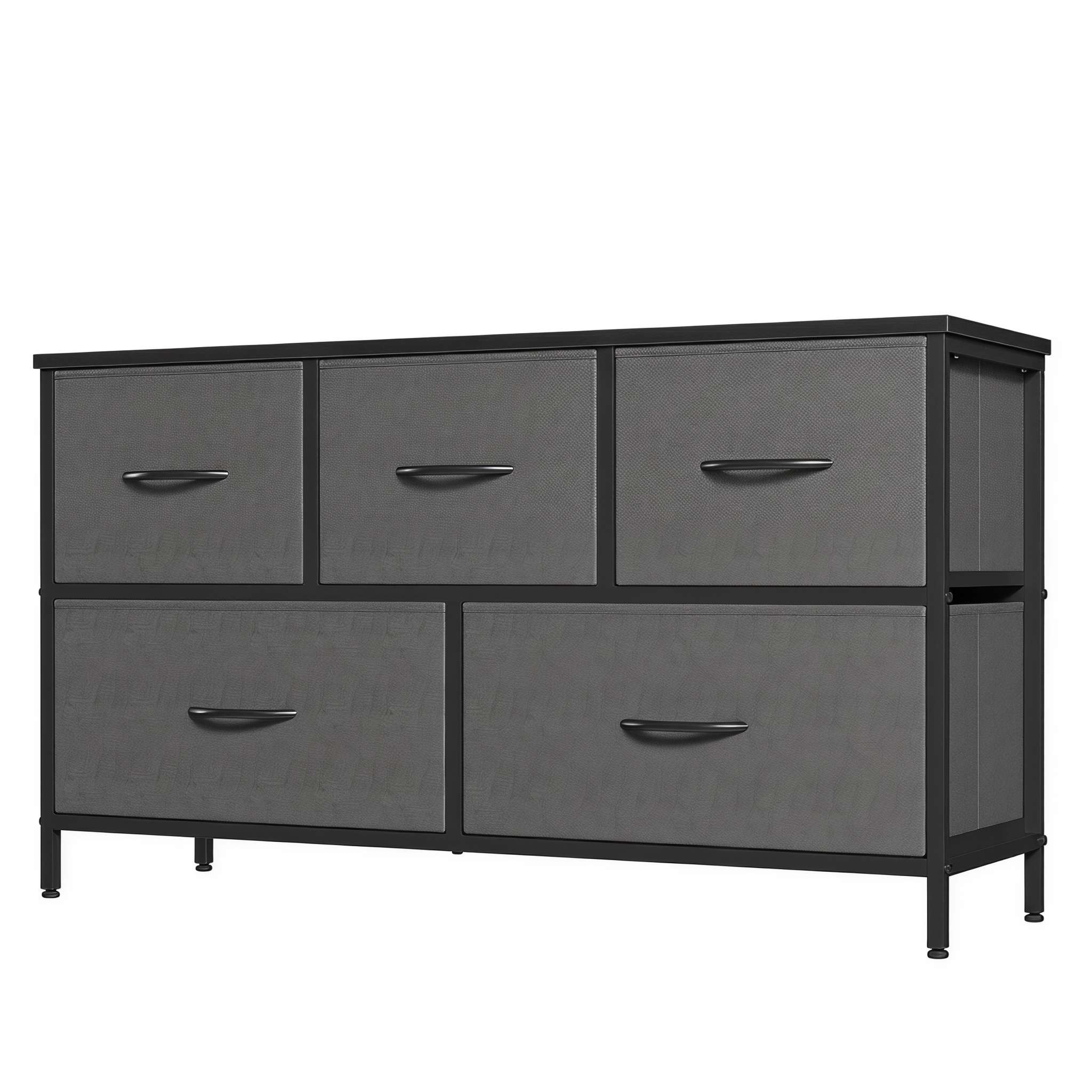 5 Drawer Fabric Dresser with Wood Top for Bedroom