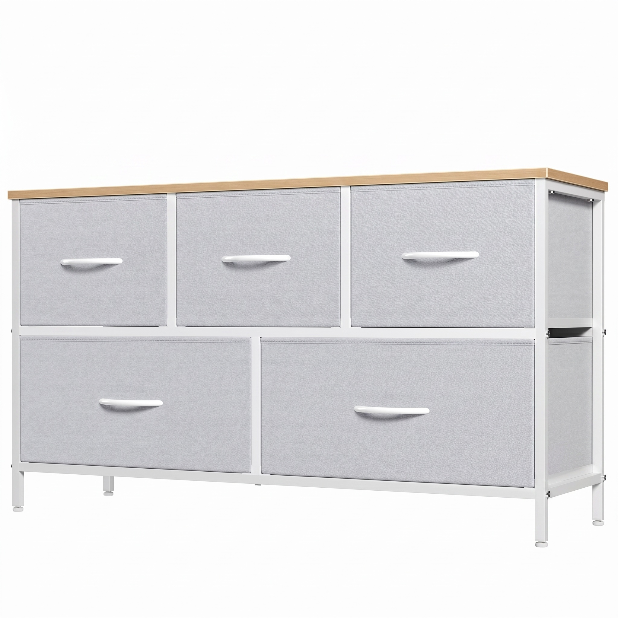 5 Drawer Fabric Dresser with Wood Top for Bedroom