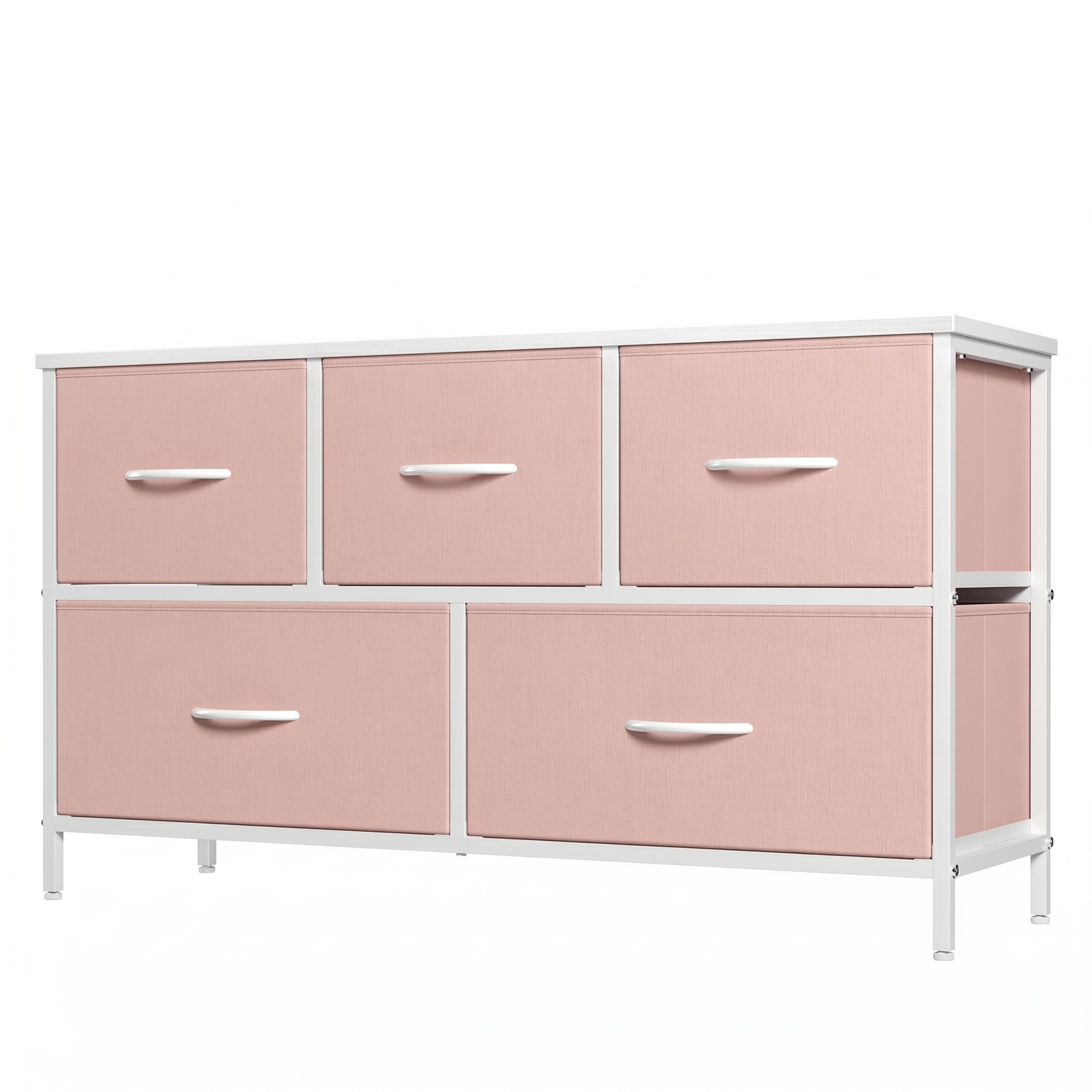 5 Drawer Fabric Dresser with Wood Top for Bedroom