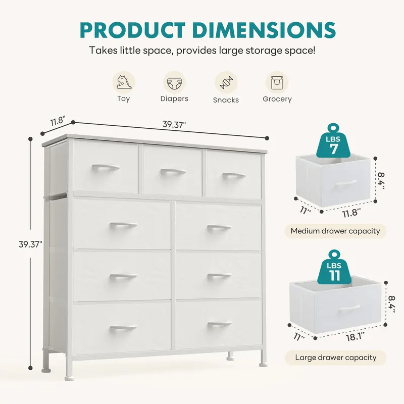 Warebay Fabric Storage Dresser with 9 Drawers, Space-Saving Organizer for Bedroom & Home