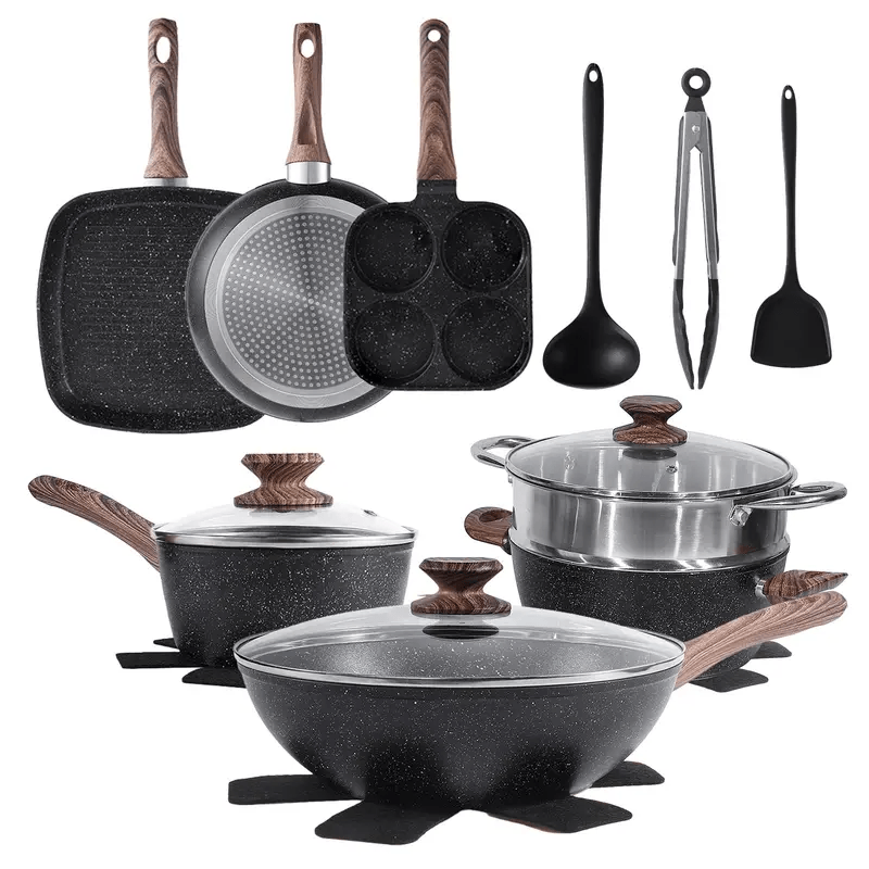 Warebay 17 & 25PCS Complete Nonstick Cookware Set with Aluminum Pots & Pans