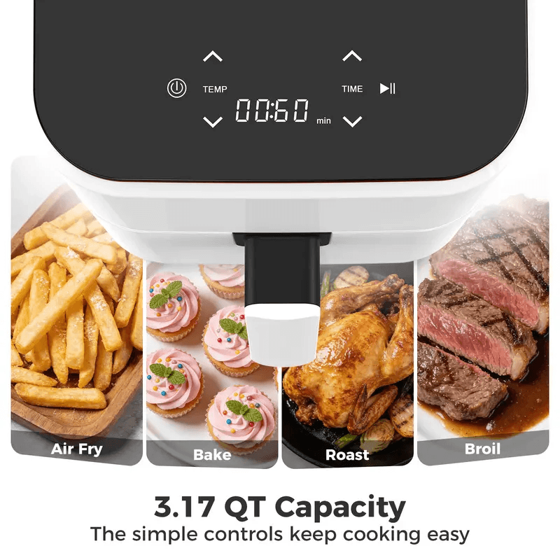 3QT Digital Air Fryer with Precise Temperature Control & 360° Hot Air Circulation
