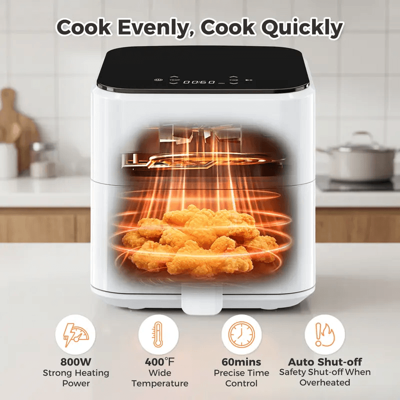 3QT Digital Air Fryer with Precise Temperature Control & 360° Hot Air Circulation