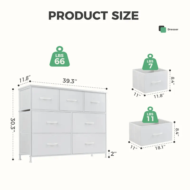 5 Drawer Fabric Dresser with Wood Top for Bedroom