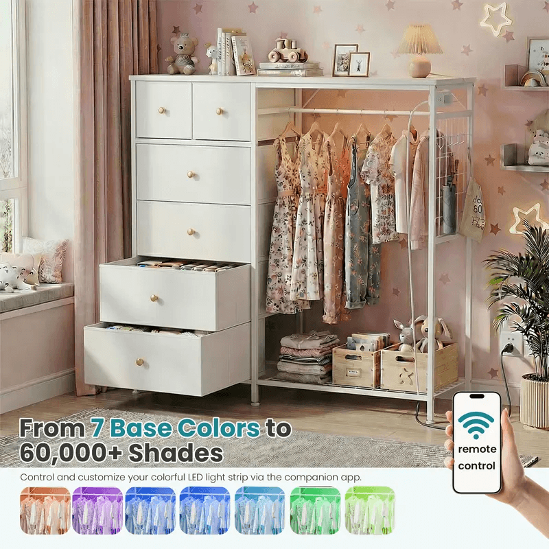 Warebay Fabric Storage Locker with Hanging Rack, LED Lights & Charging Station