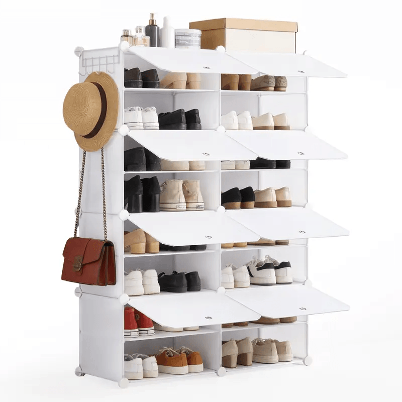 WareBay 6/8-Tier Shoe Cabinet with Door – Stackable Shoe Rack Storage for Entryway