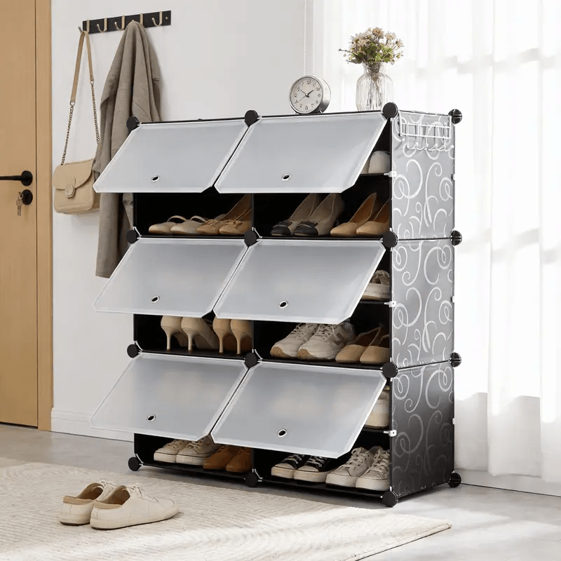 WareBay 6/8-Tier Shoe Cabinet with Door – Stackable Shoe Rack Storage for Entryway
