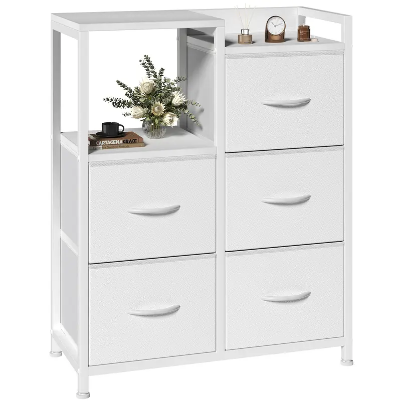 WareBay 5-Drawer Fabric Wardrobe with Double Shelf – Freestanding Bedroom Storage Cabinet