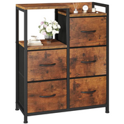 WareBay 5-Drawer Fabric Wardrobe with Double Shelf – Freestanding Bedroom Storage Cabinet