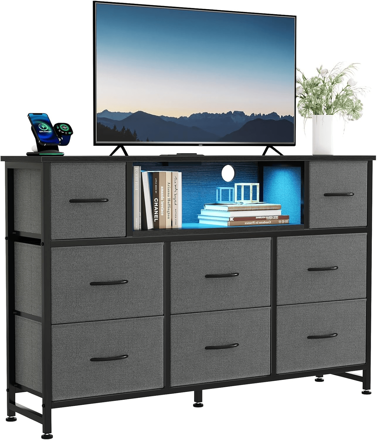 WareBay 8-Drawer Fabric Storage Cabinet with Built-In Power Outlet & USB Charging