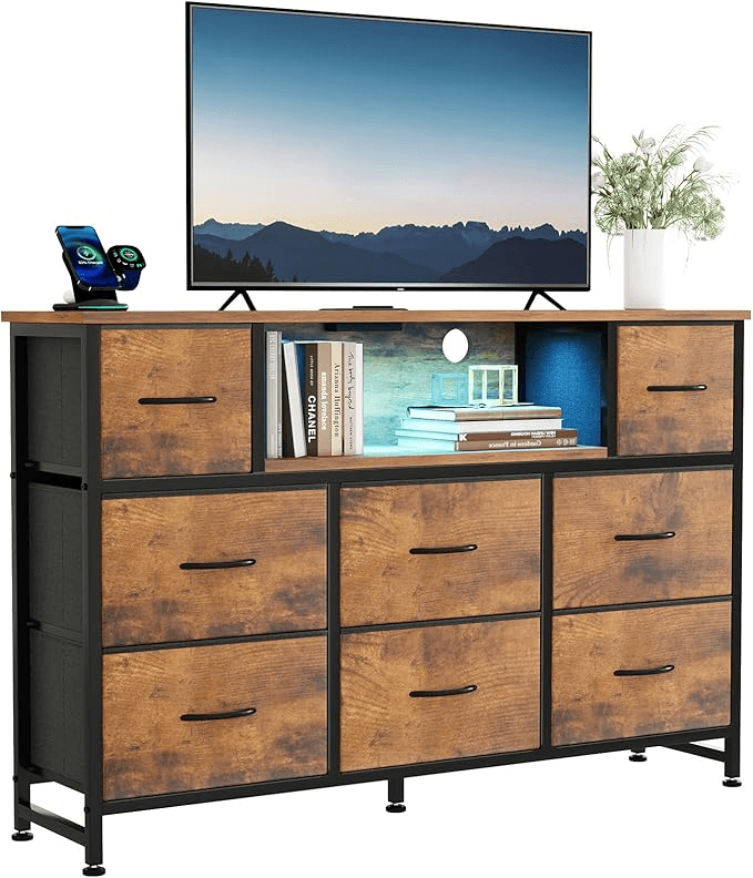 WareBay 8-Drawer Fabric Storage Cabinet with Built-In Power Outlet & USB Charging