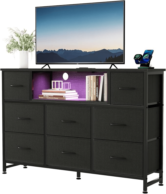 WareBay 8-Drawer Fabric Storage Cabinet with Built-In Power Outlet & USB Charging