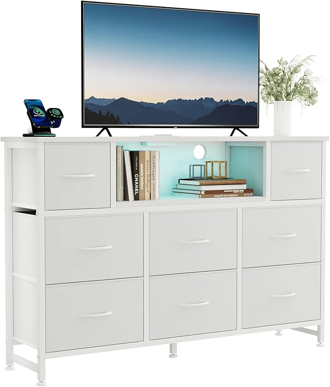 WareBay 8-Drawer Fabric Storage Cabinet with Built-In Power Outlet & USB Charging