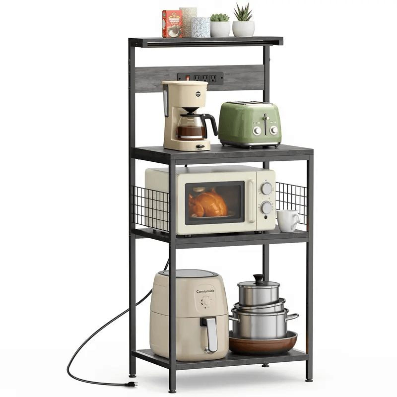 Kitchen Baker's Rack with Power Outlet, Adjustable Shelves, Microwave Stand with 3 AC Outlets