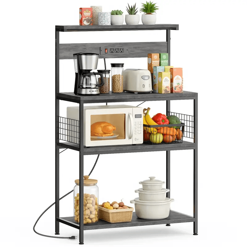 Kitchen Baker's Rack with Power Outlet, Adjustable Shelves, Microwave Stand with 3 AC Outlets