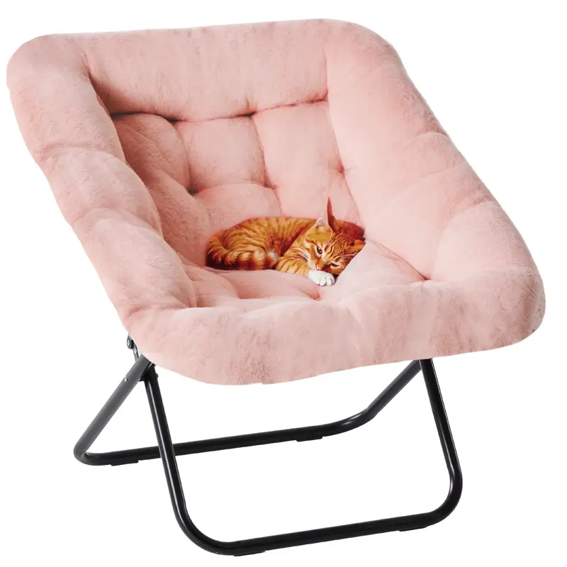 Faux Fur Disc Chair – Round Accent Chair for Bedroom & Living Room | Gray, Pink or White