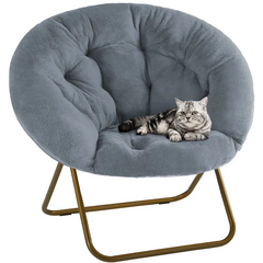 Faux Fur Disc Chair – Round Accent Chair for Bedroom & Living Room | Gray, Pink or White
