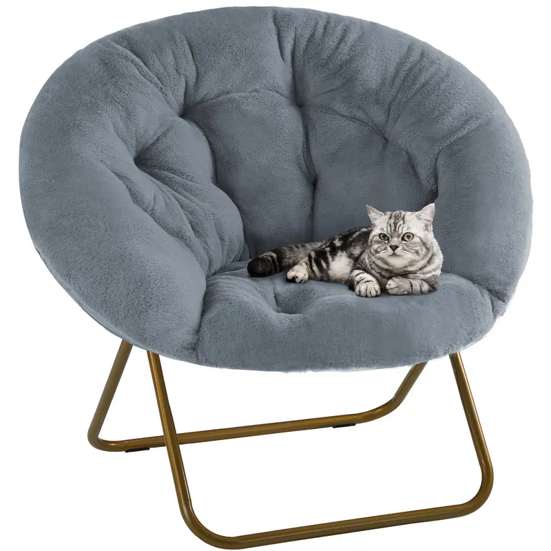 Faux Fur Disc Chair – Round Accent Chair for Bedroom & Living Room | Gray, Pink or White