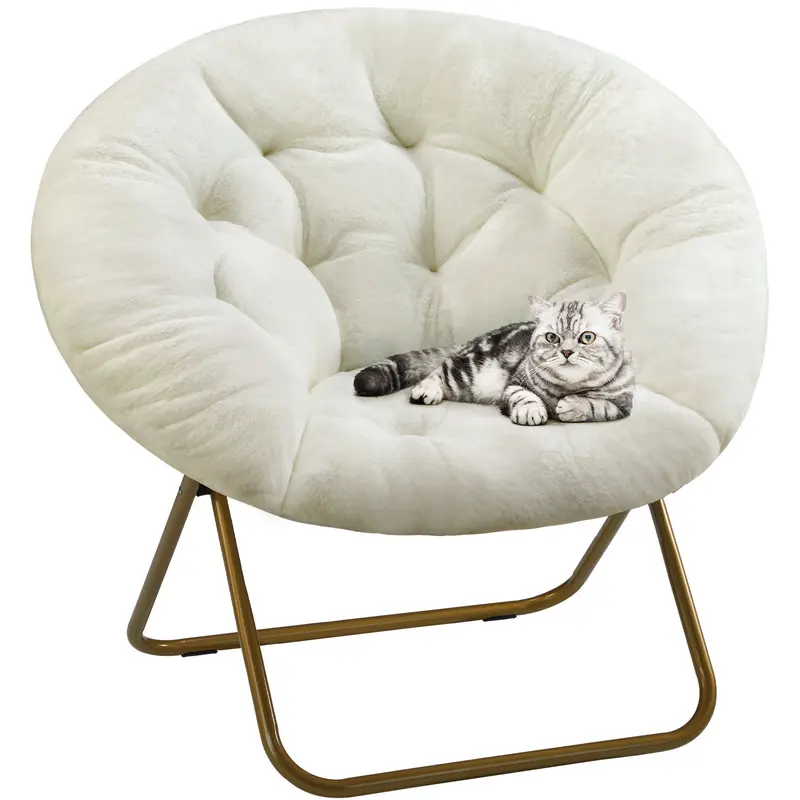 Faux Fur Disc Chair – Round Accent Chair for Bedroom & Living Room | Gray, Pink or White