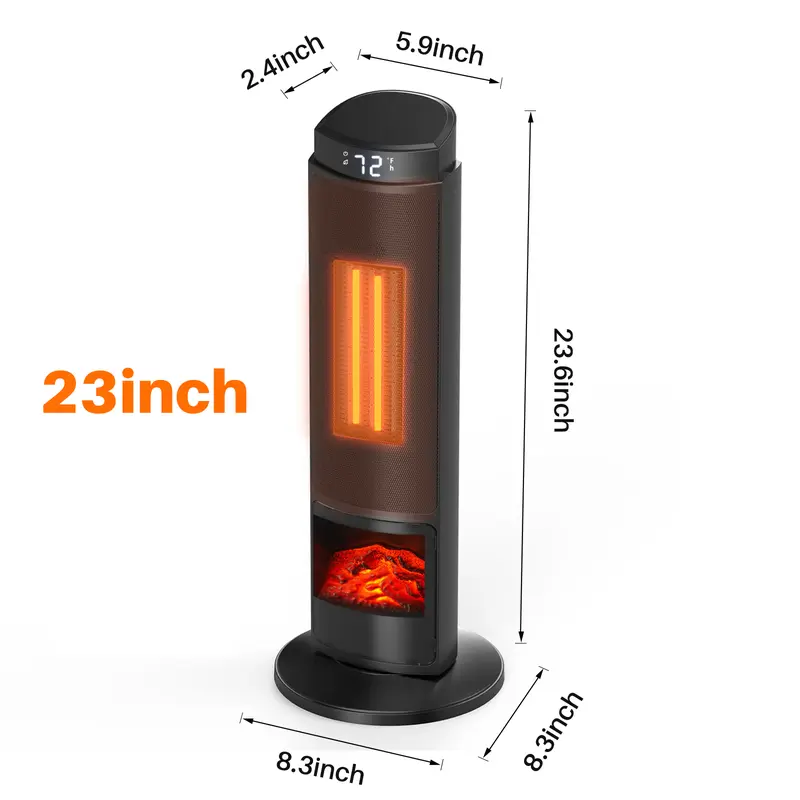 Space Heater for Indoor Use, 23-Inch Portable Electric Heater with 7-Color Light