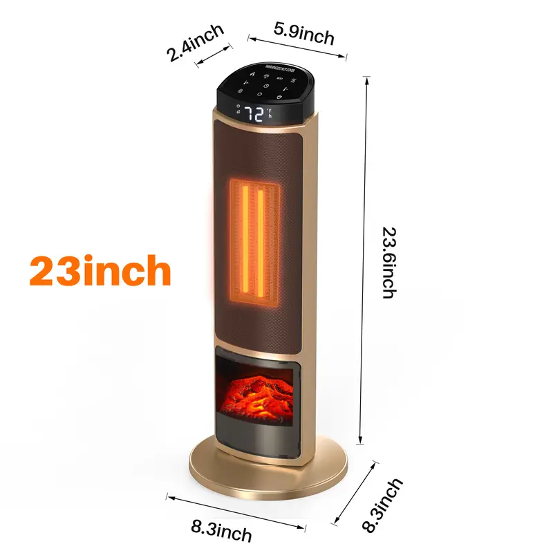 Space Heater for Indoor Use, 23-Inch Portable Electric Heater with 7-Color Light