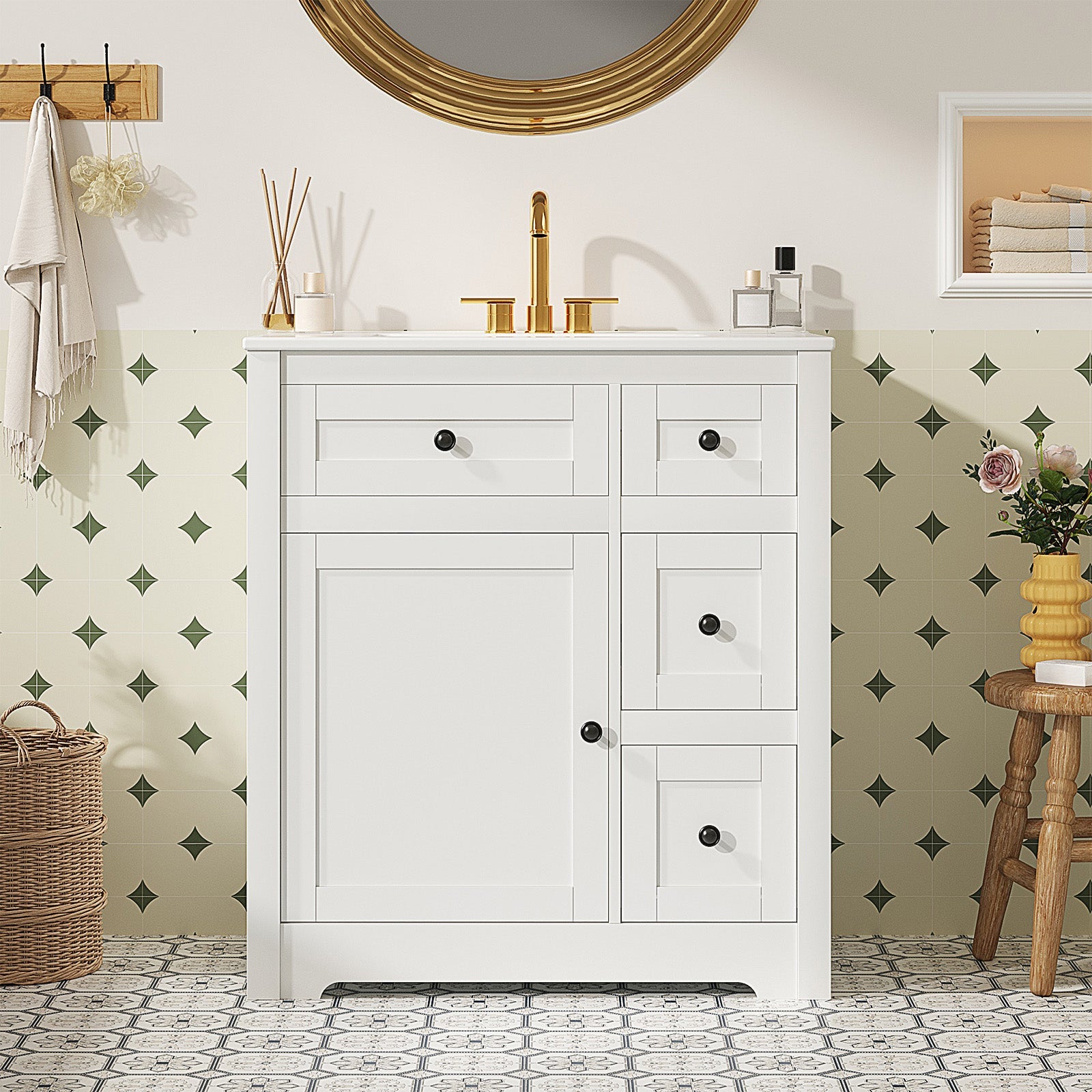 White Bathroom Vanity with Ceramic Sink