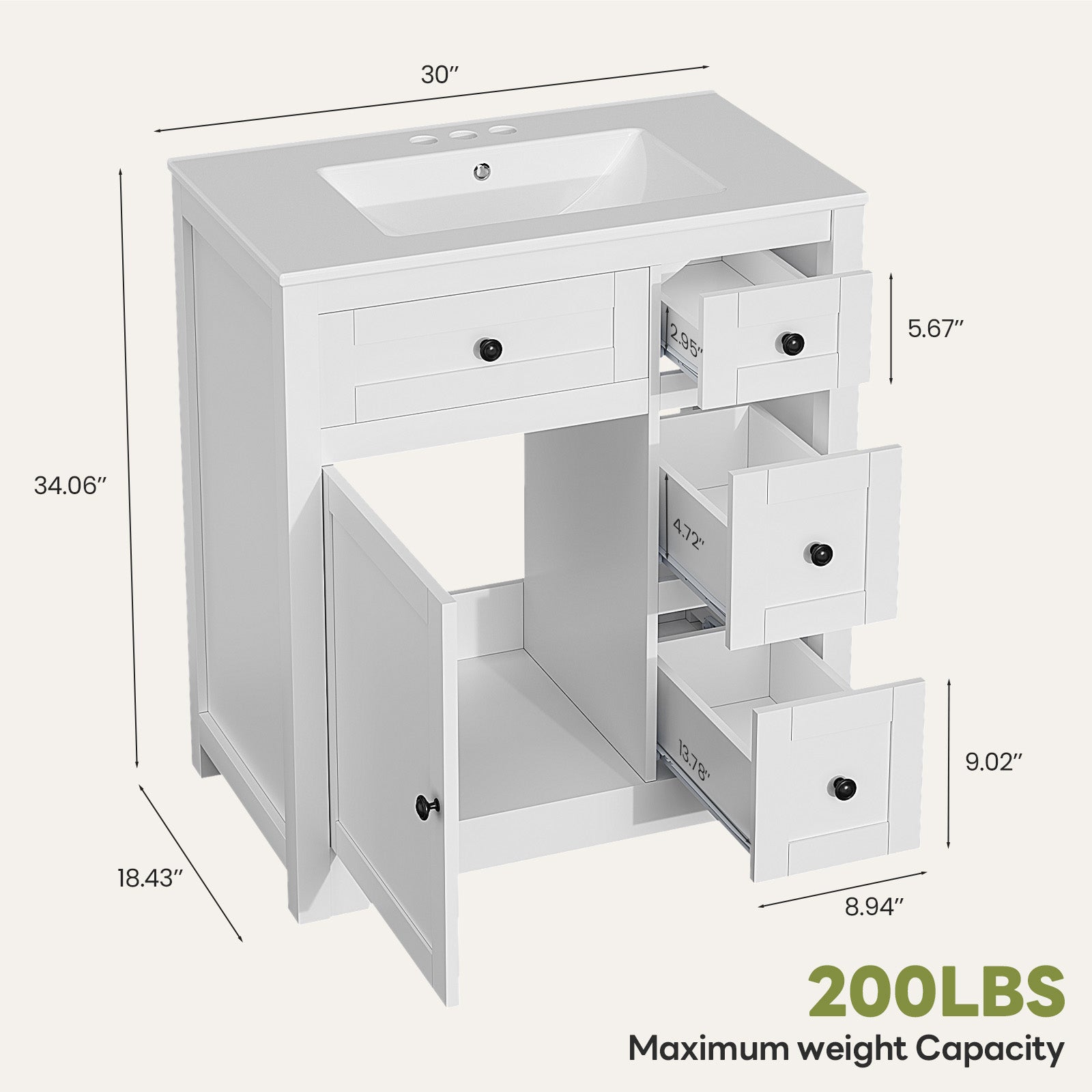 White Bathroom Vanity with Ceramic Sink