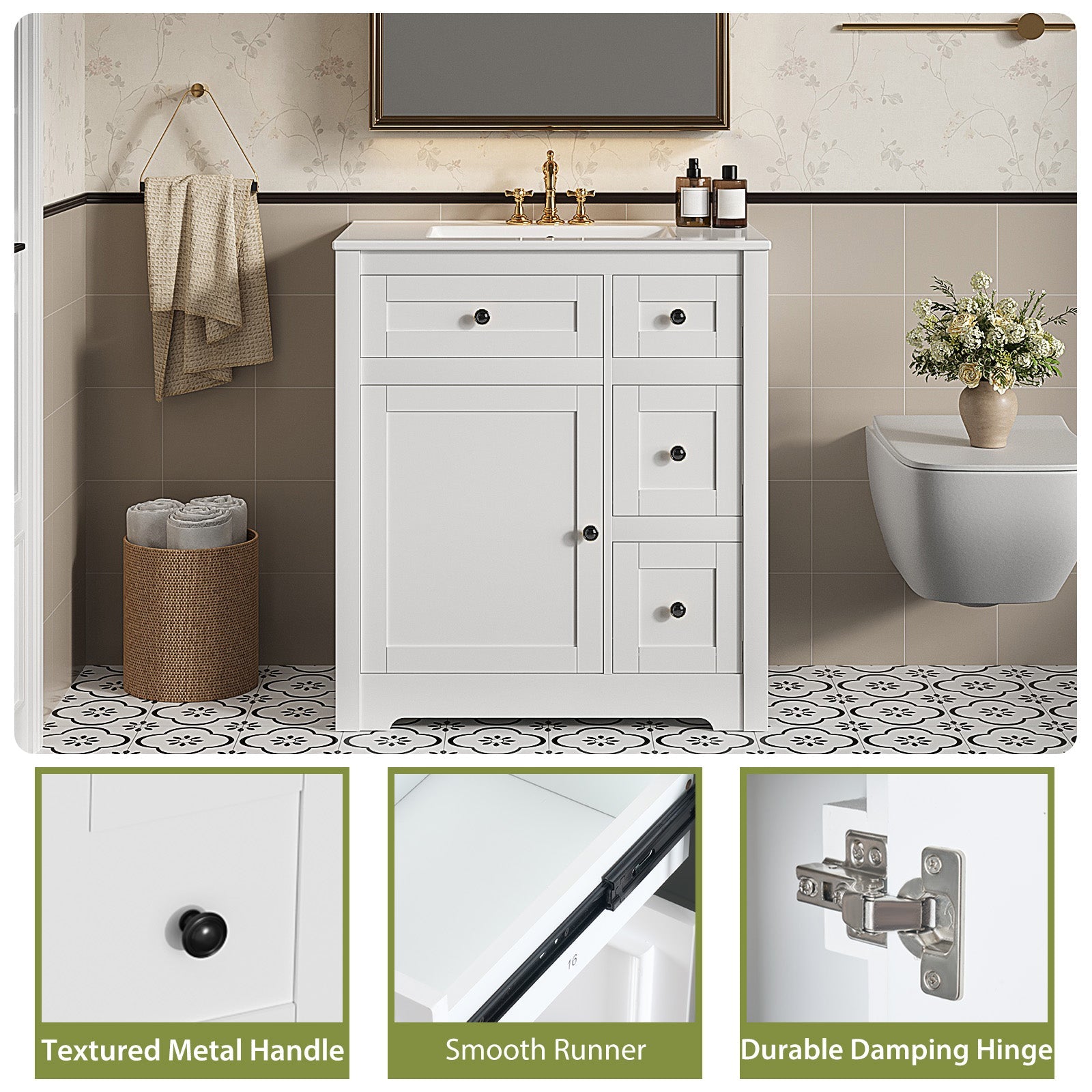 White Bathroom Vanity with Ceramic Sink