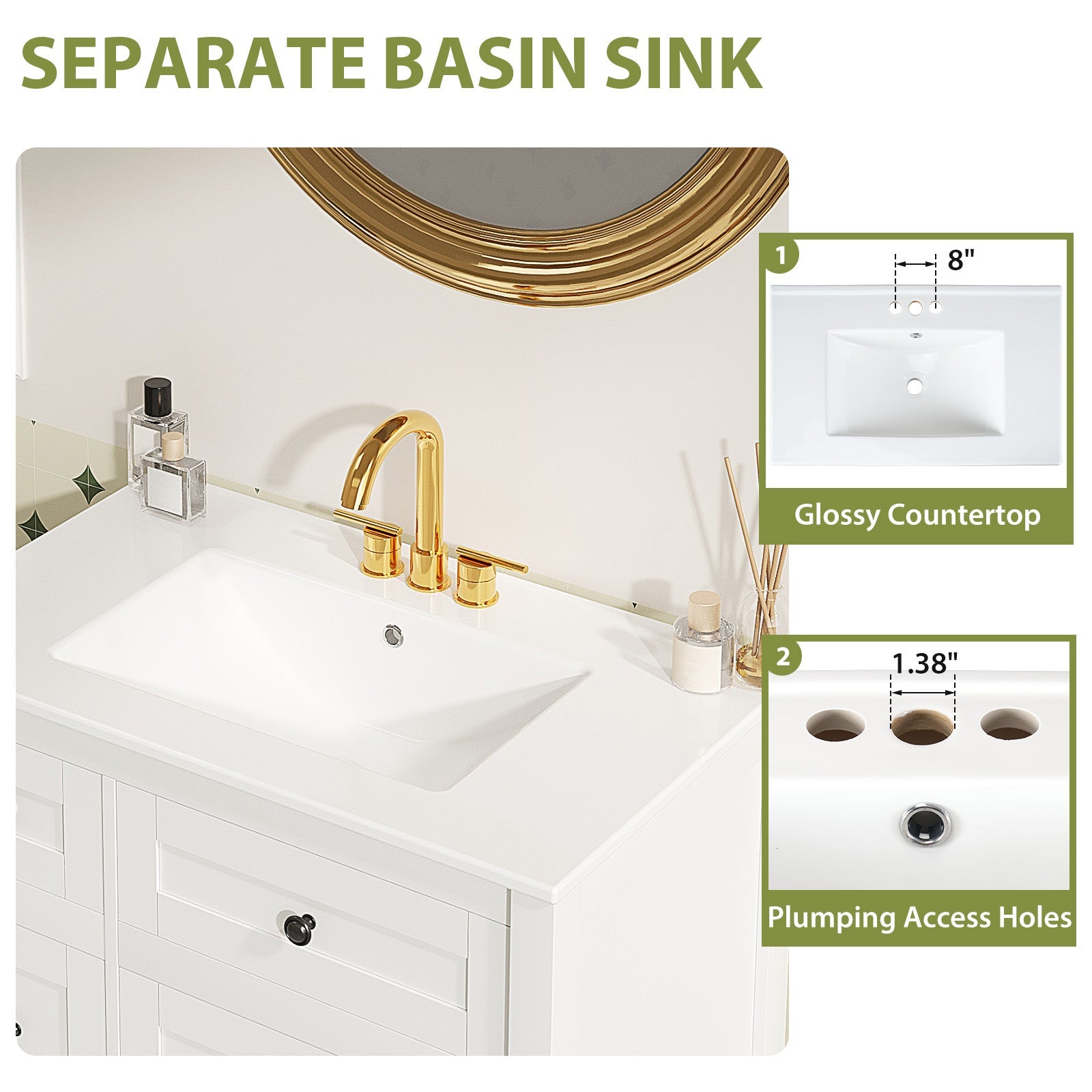 White Bathroom Vanity with Ceramic Sink