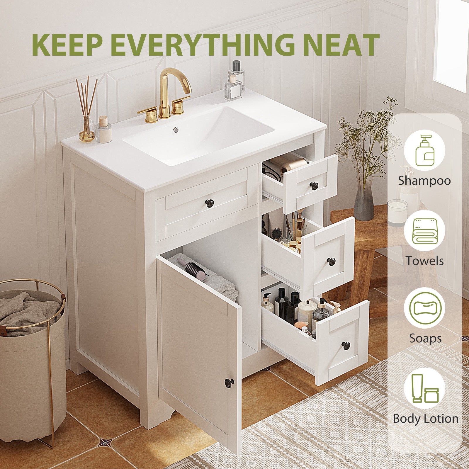 White Bathroom Vanity with Ceramic Sink