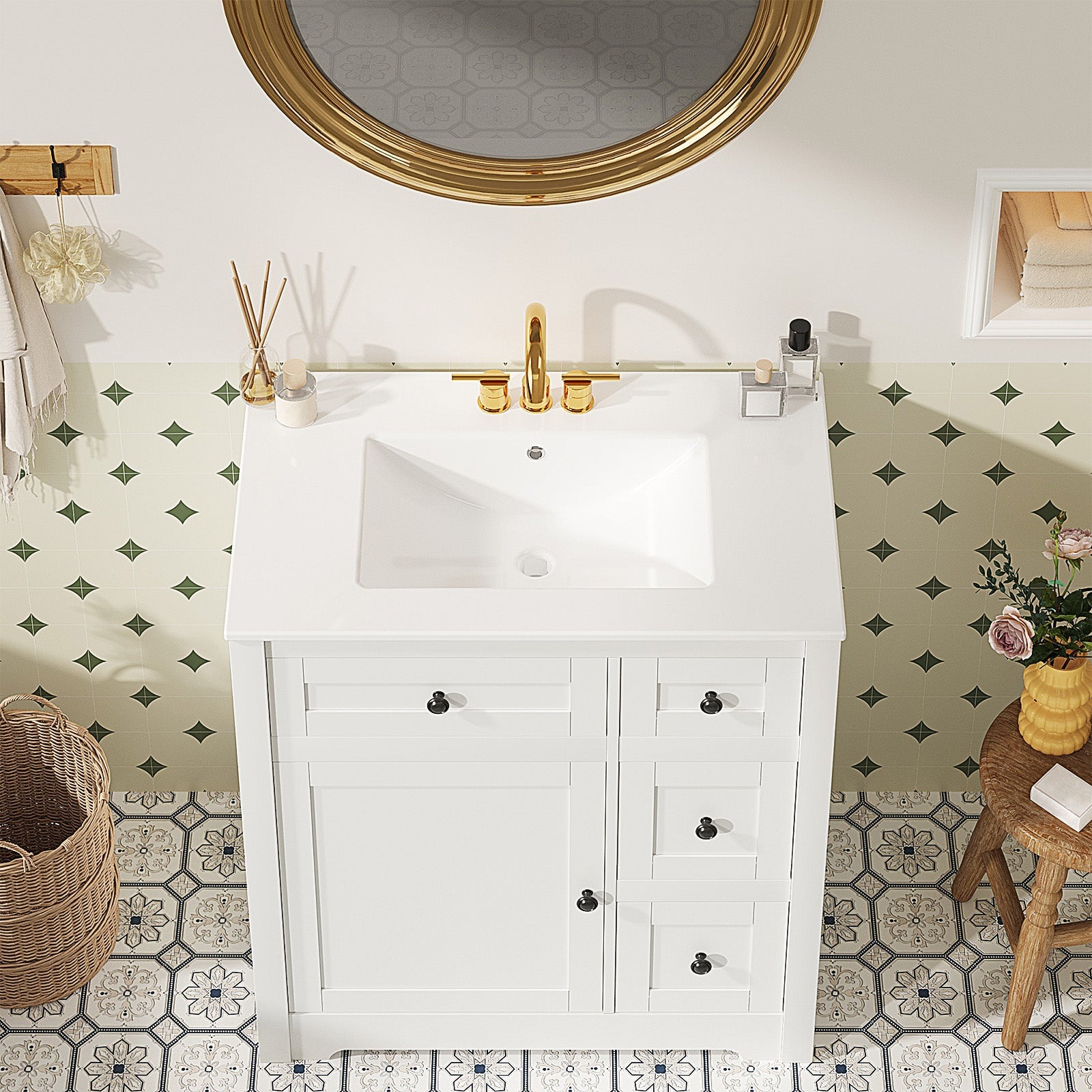 White Bathroom Vanity with Ceramic Sink
