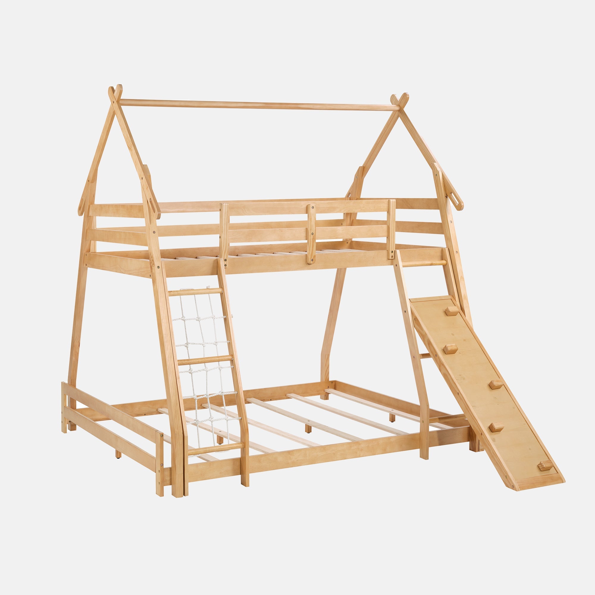 Twin Over Full Bunk Bed with Climbing Net & Slide