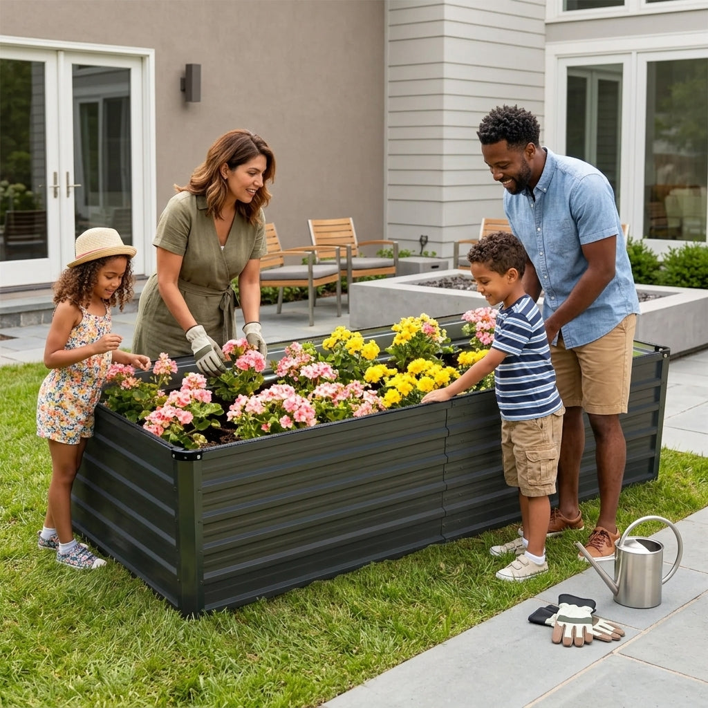 Raised Garden Bed with Greenhouse Cover, Dual-Zipper Roll-Up Door, UV-Resistant PVC, Steel Frame – 2 Sizes
