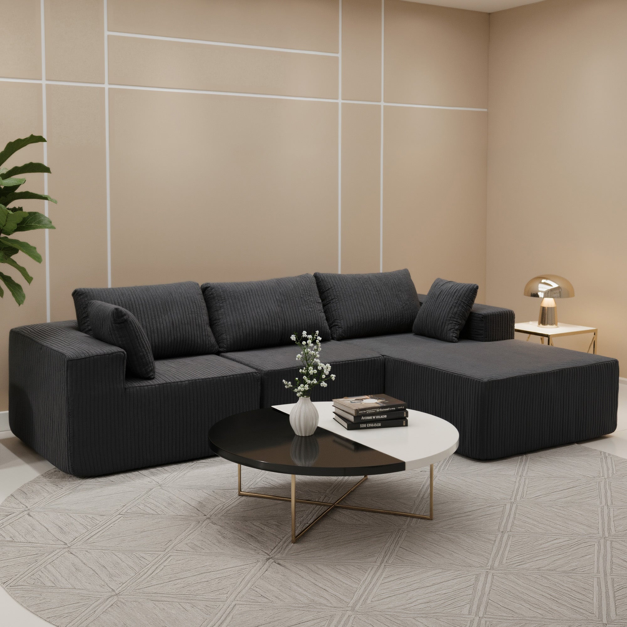108" Modular Corduroy Sectional Sofa