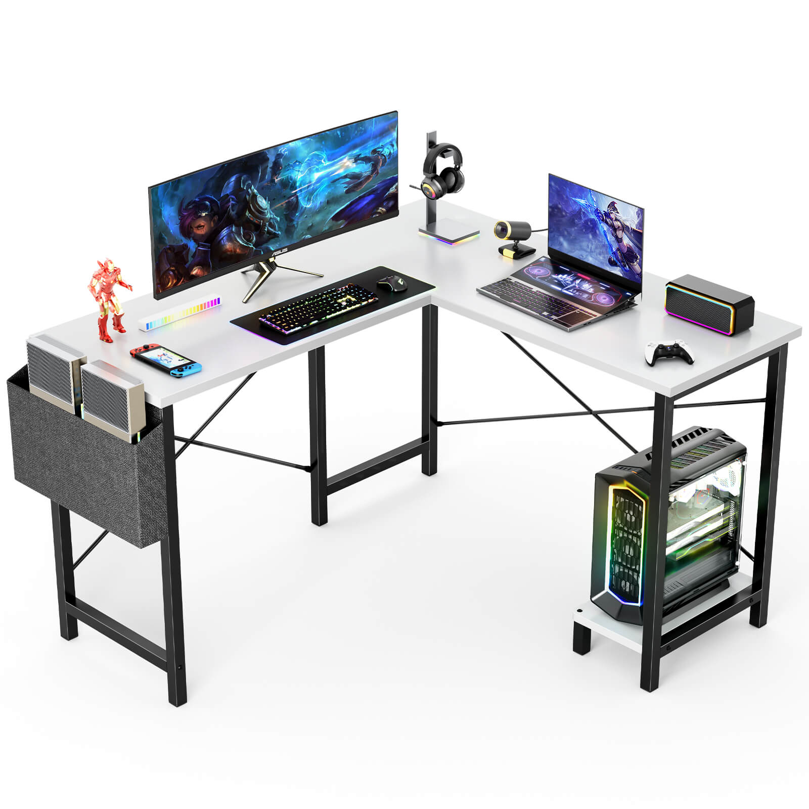 L-Shaped Wood Top Gaming Desk