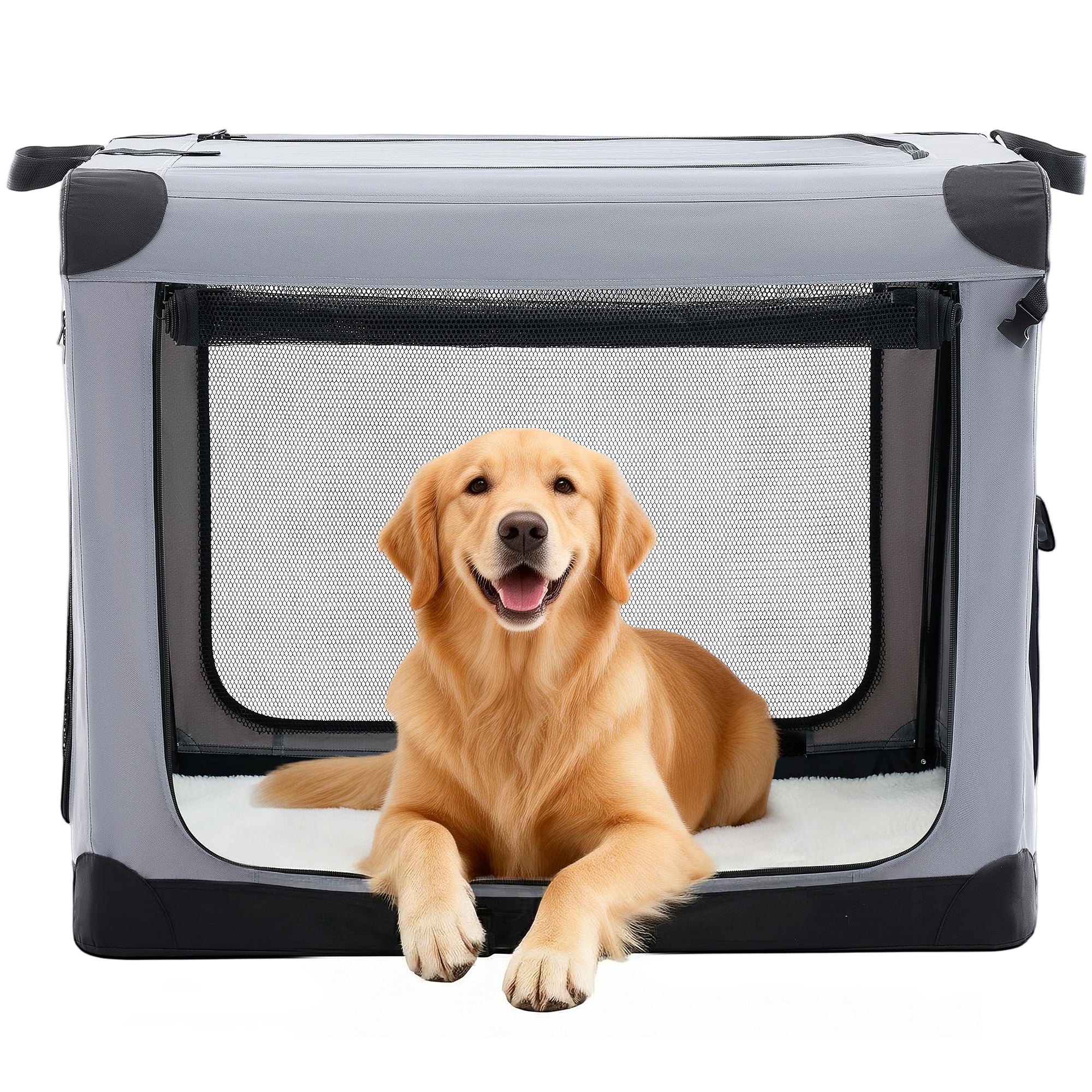 Foldable Soft-Sided Dog Crate with Mesh