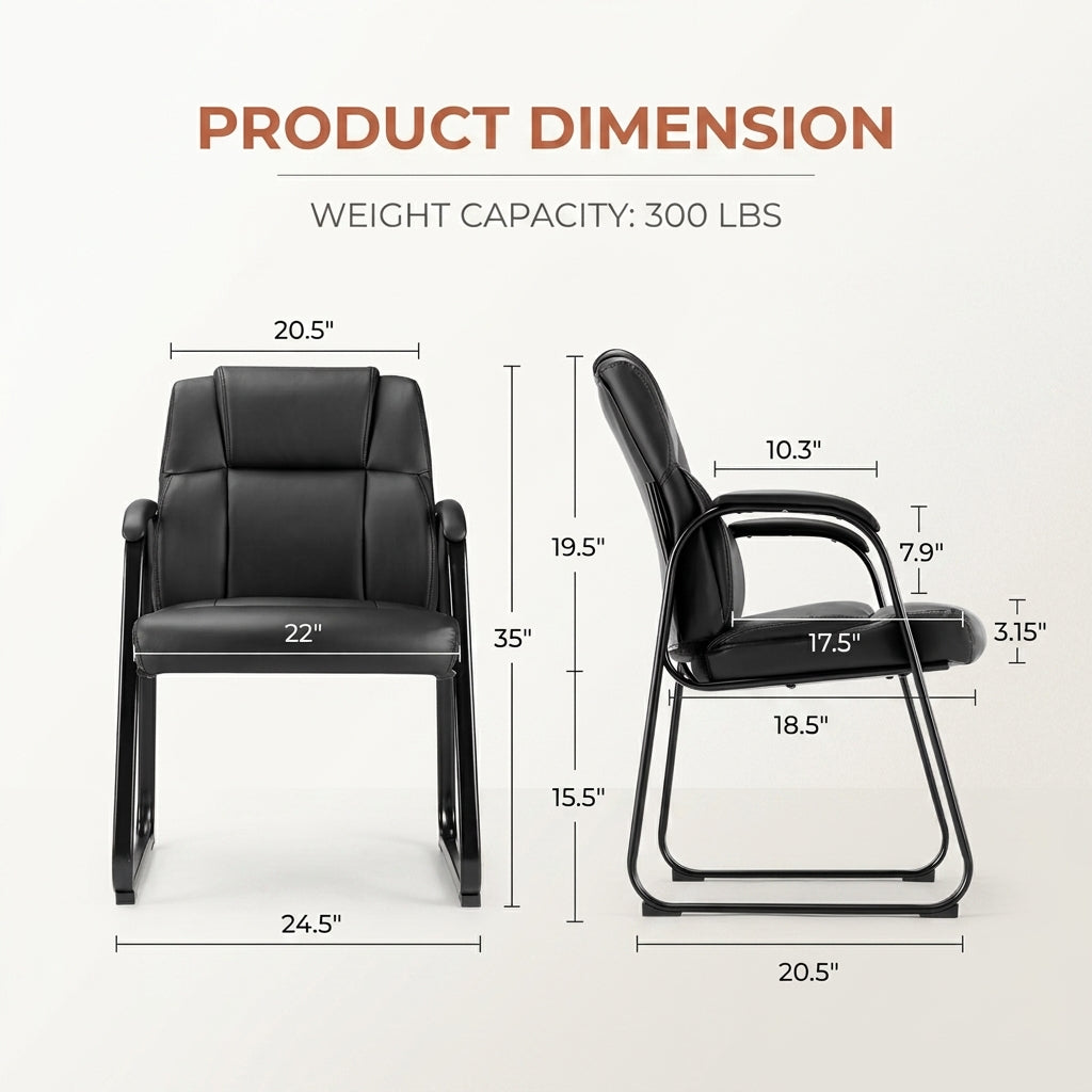 Leather Reception Chair with Padded Arms | PU Office Guest Chair, 250 lbs Capacity