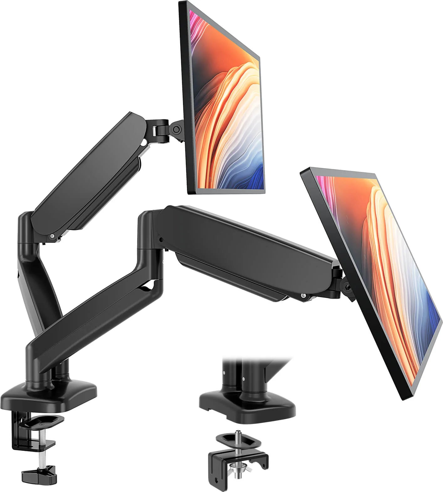 Adjustable Gas Spring Single Monitor Arm for 15–32 Inch Screens, Clamp & Grommet Mount
