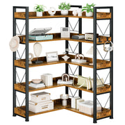 WareBay 5-Tier L-Shaped Corner Shelf | Metal Frame & Wood Grain, 500 lbs Capacity
