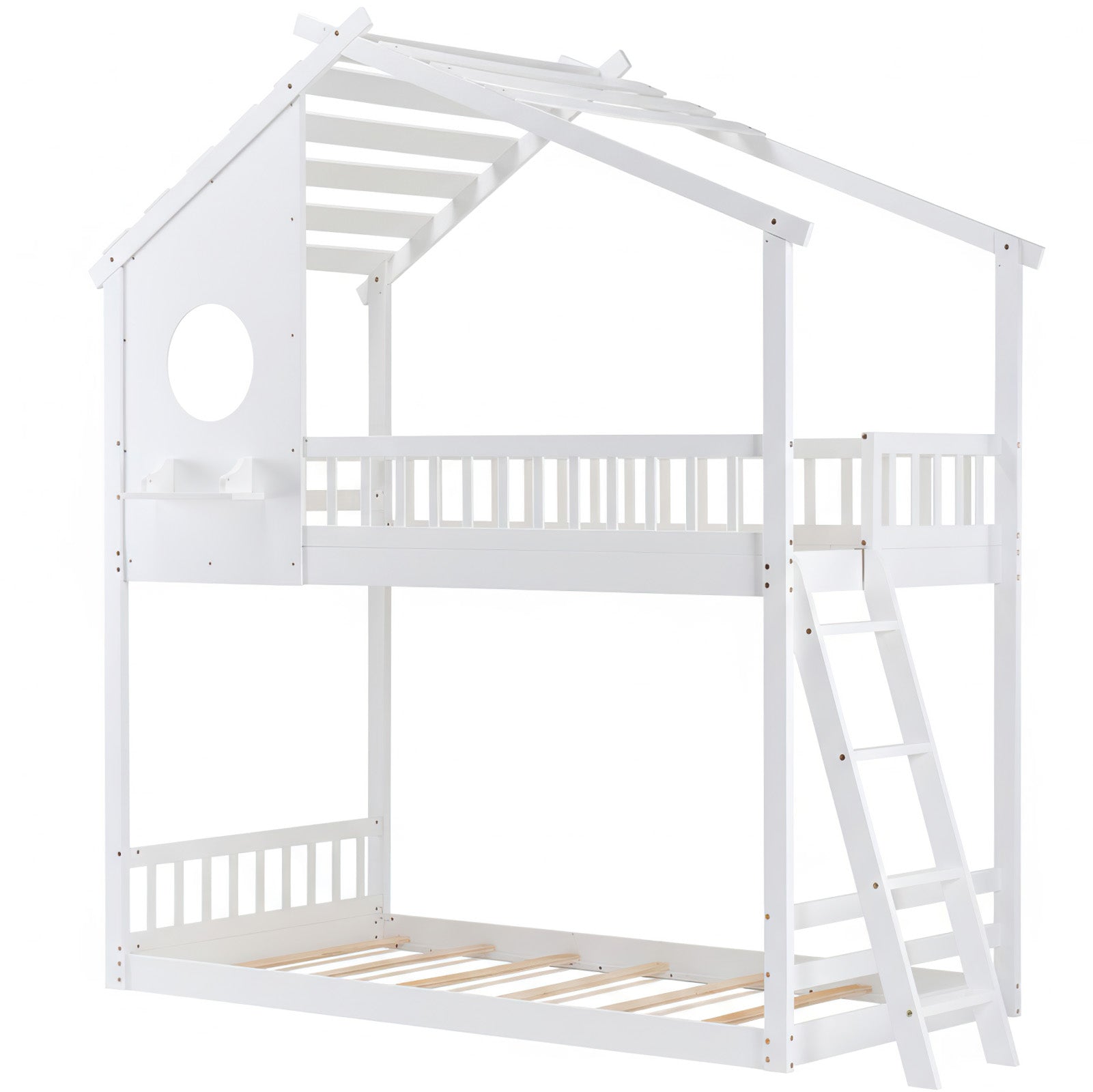 Low-Profile Twin House Bunk Bed with Side Ladder