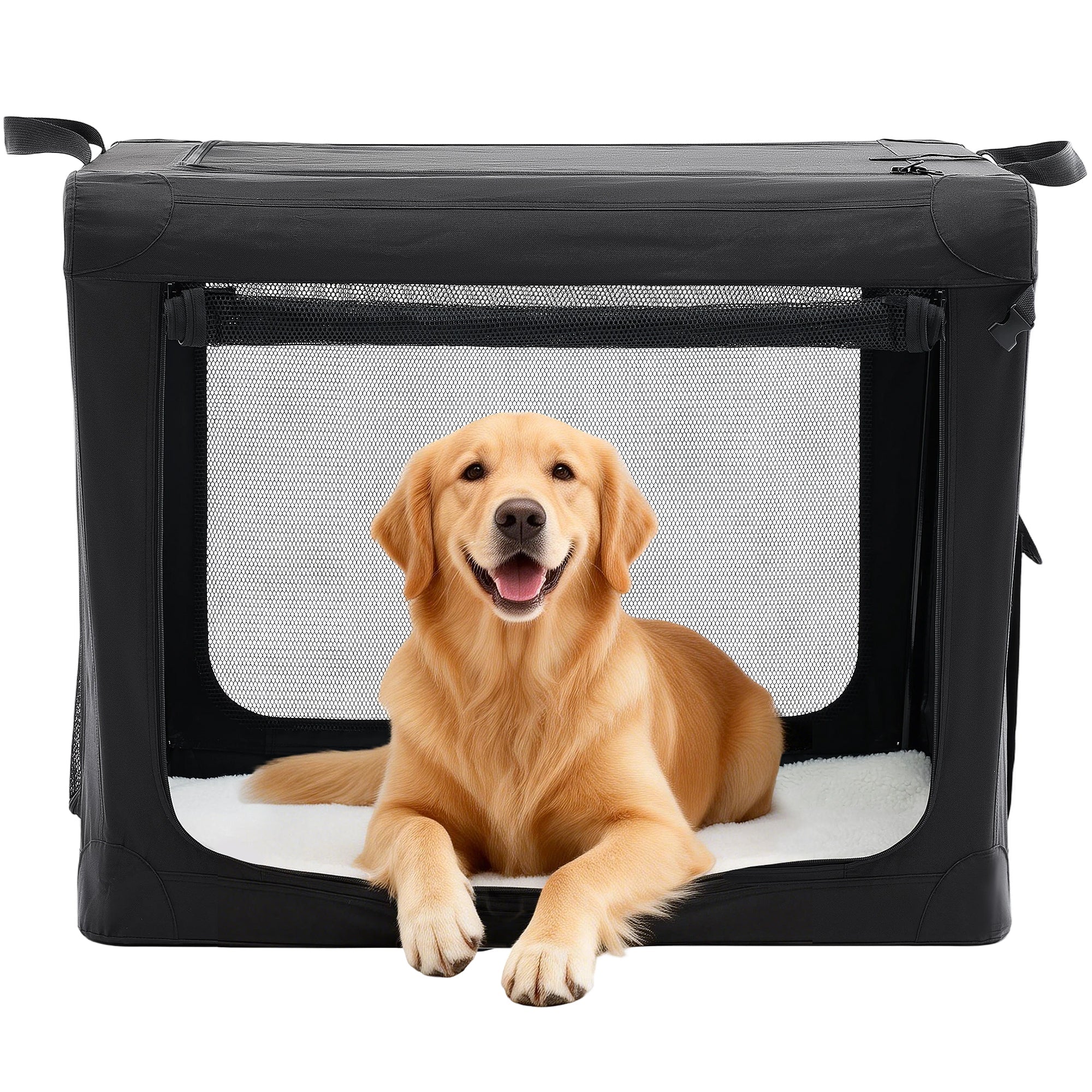 Foldable Soft-Sided Dog Crate with Mesh