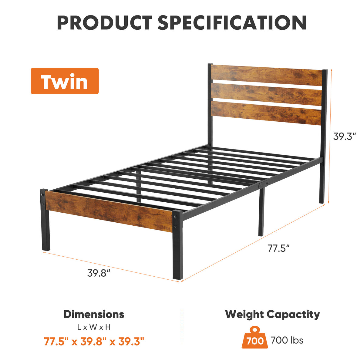 Metal Platform Bed Frame with Headboard & Footboard – No Box Spring Needed, 800 lb Capacity, Twin/Full/Queen